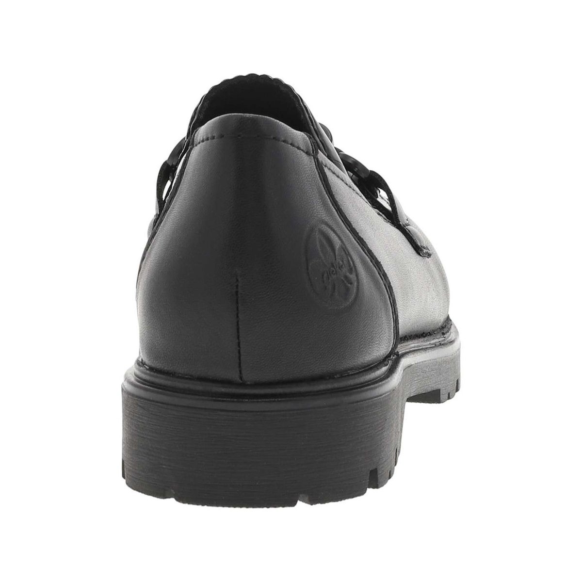 Mocassins en cuir noirs à talon décroché bas avec des soufflets élastiqués noir, RIEKER
