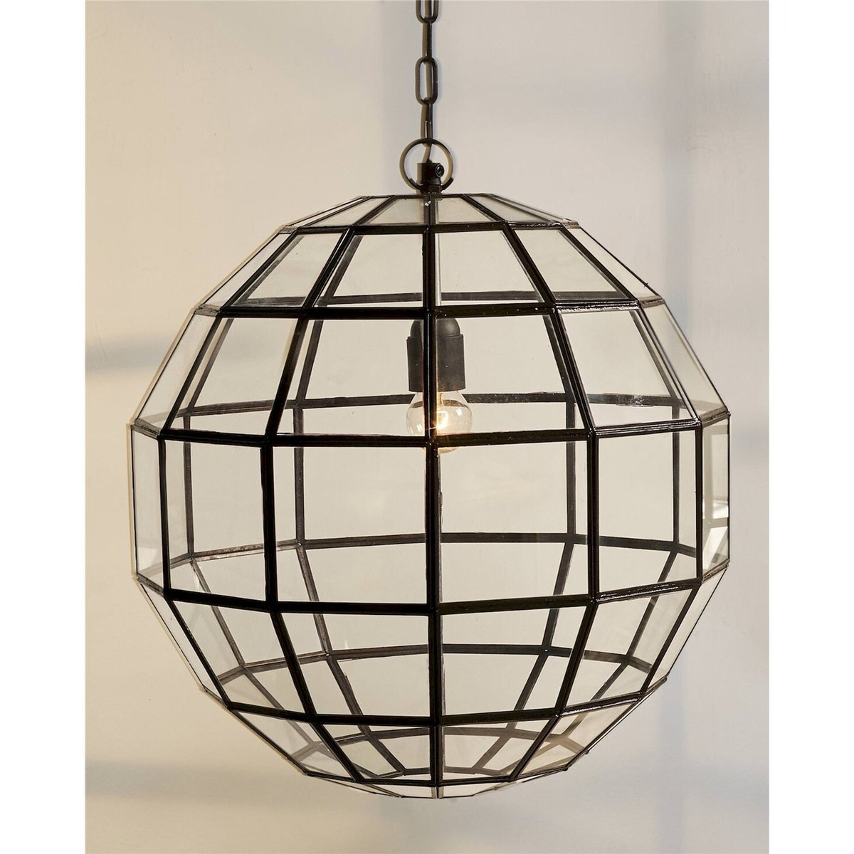 Suspension florale en verre décoré rond style contemporain verre transparent et métal noir, RECOLLECTION