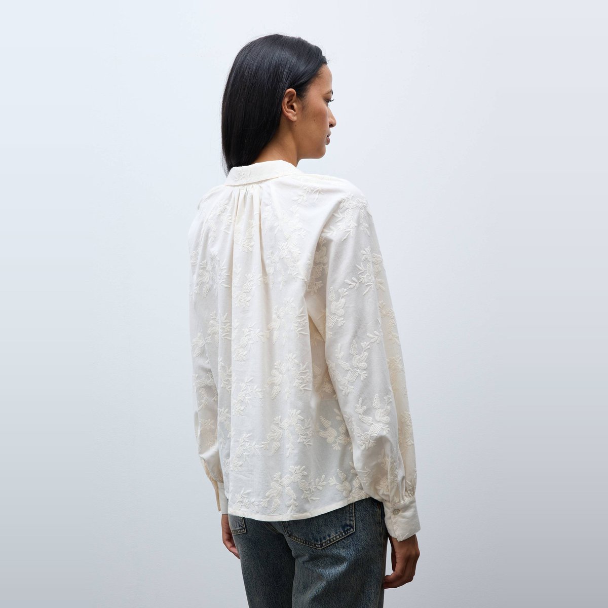 Chemise manches longues brodée en coton BIO GOTS ecru, MONOPRIX