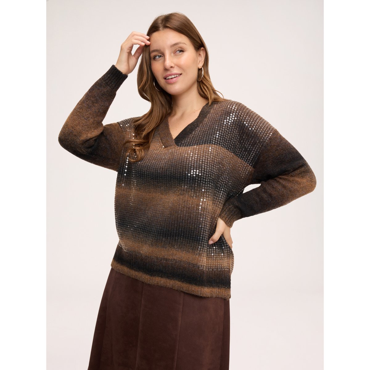 Pull dégradé à paillettes marron, FIORELLA RUBINO