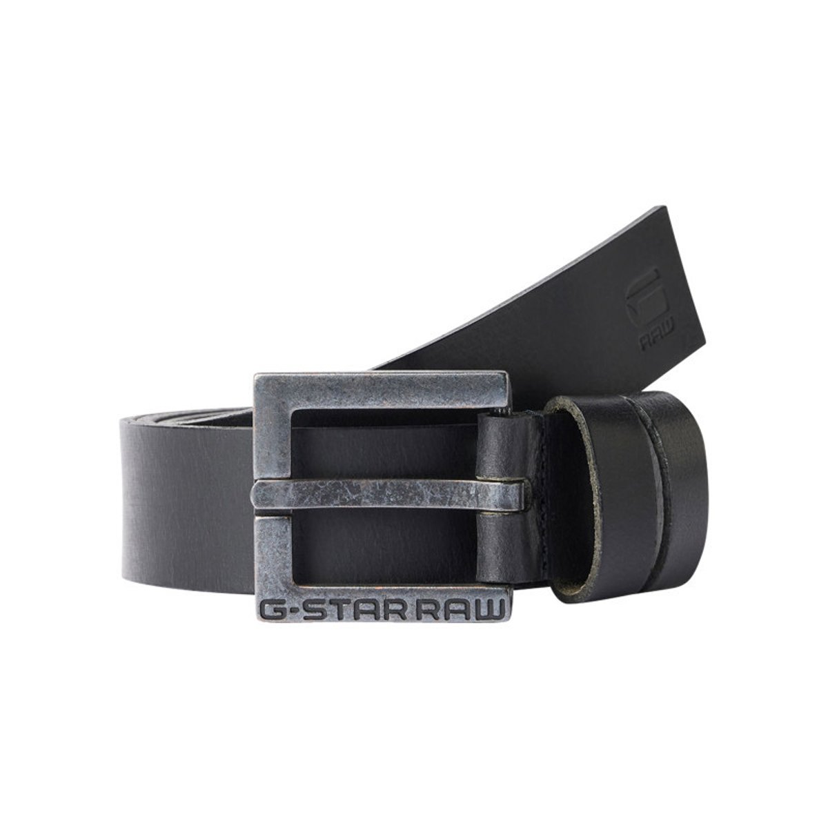 Ceinture en cuir lisse noire unie avec une boucle carrée métallique noire, G-Star RAW