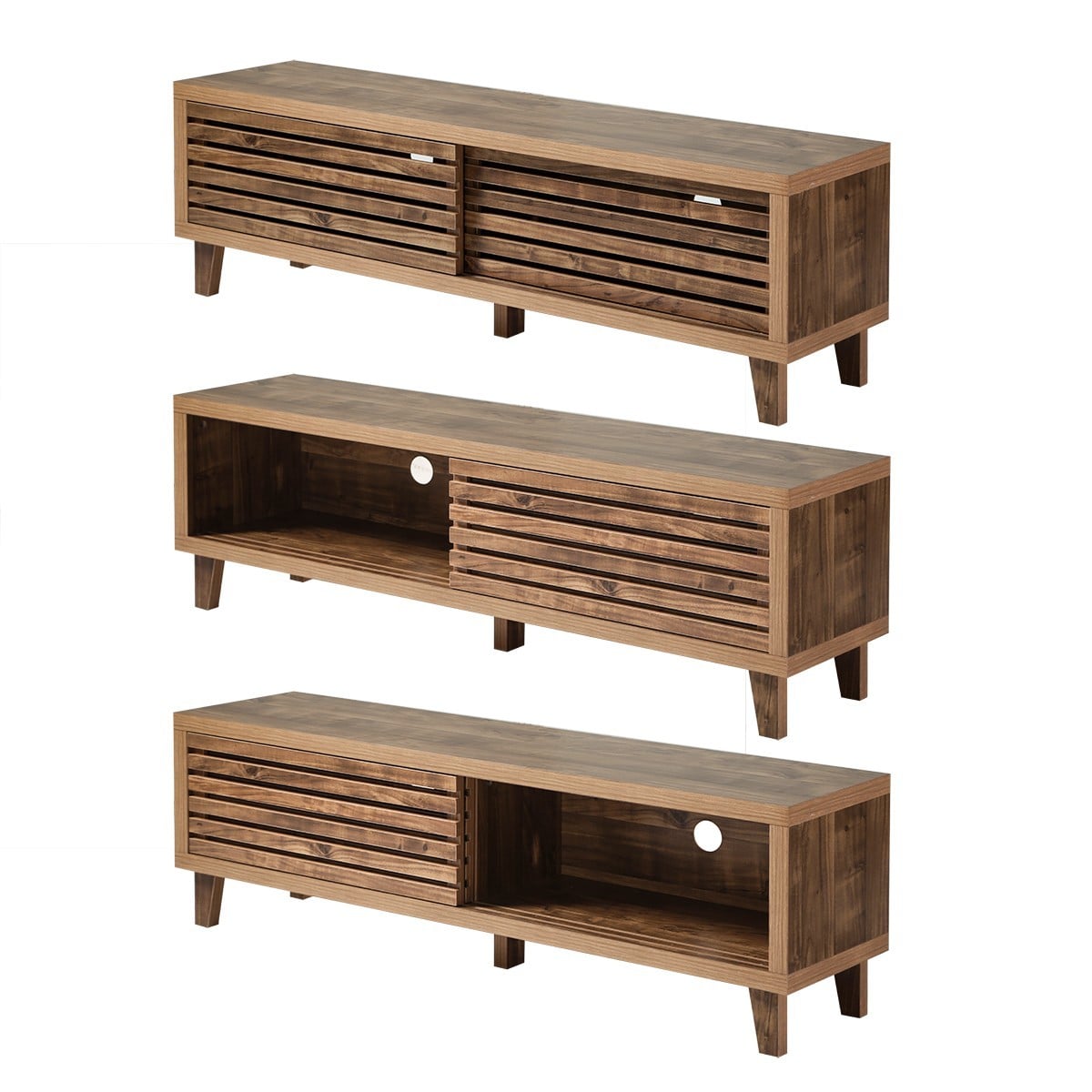 Meuble TV 2 portes coulissantes LIAM bois foncé, CALICOSY
