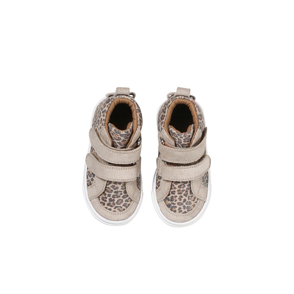 Basket cuir à scratchs beige imprimé, VERTBAUDET