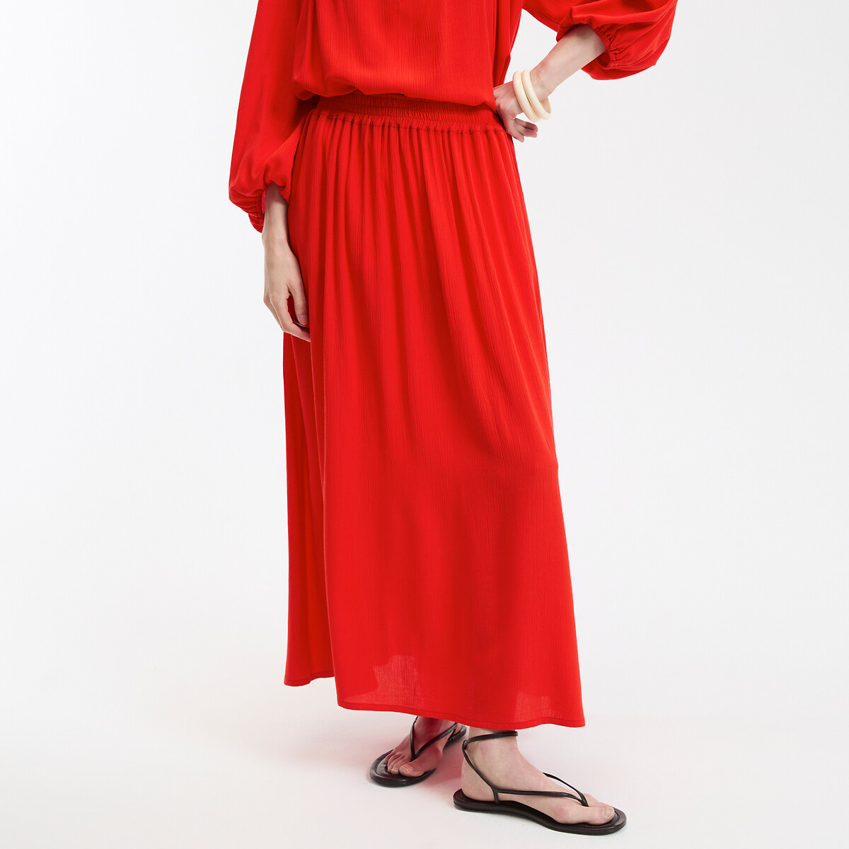 Crepon Full Maxi Skirt red, LA REDOUTE COLLECTIONS