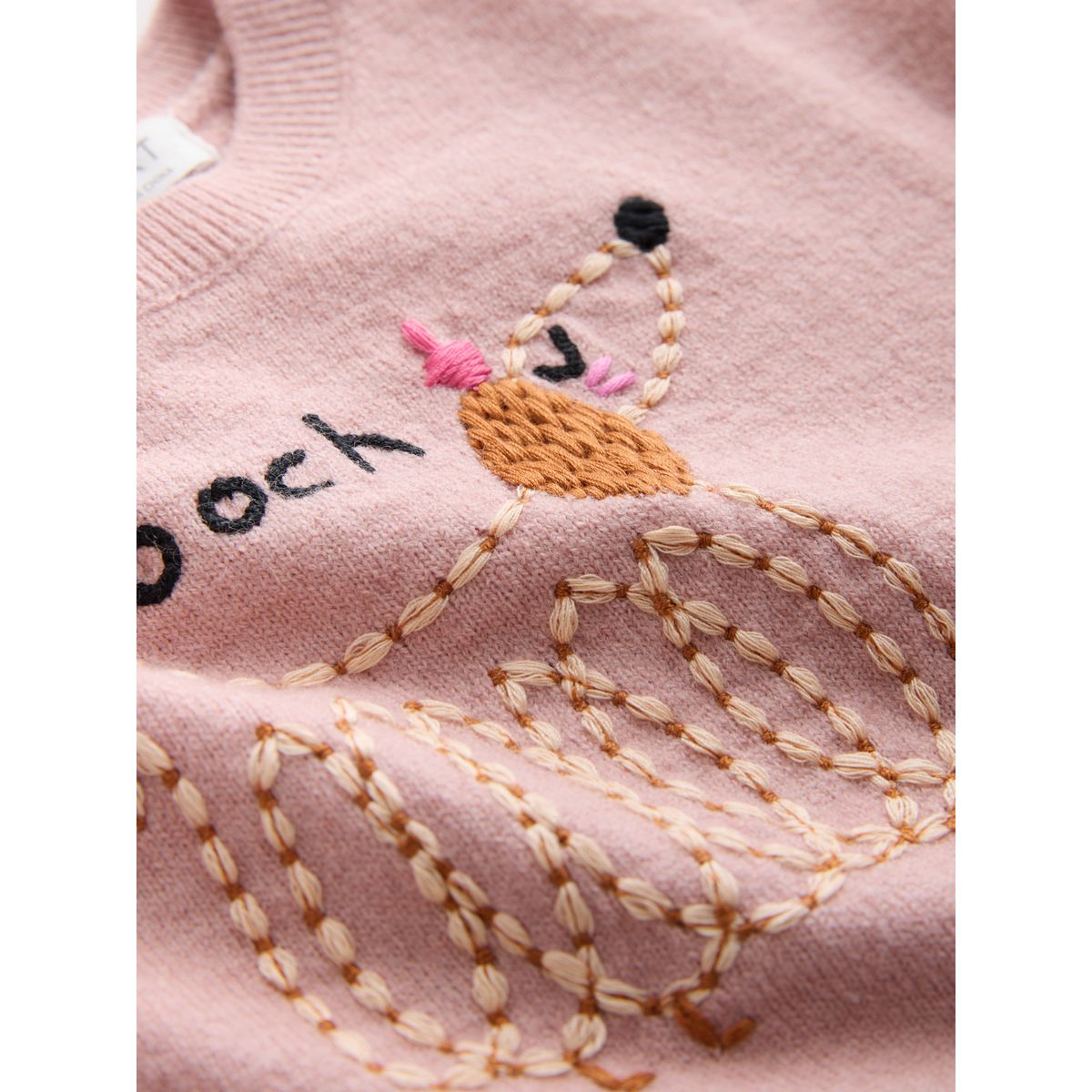 Pull coupe carrée pooch rose brodé, NEXT
