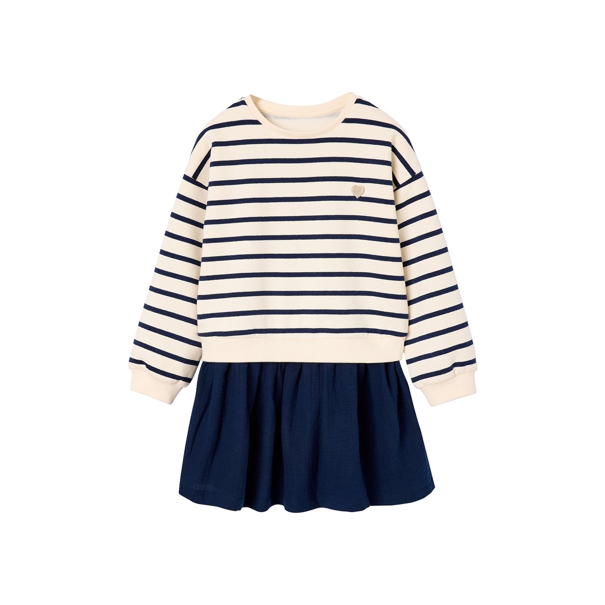 Robe 2 en 1 molleton et gaze de coton marine, VERTBAUDET