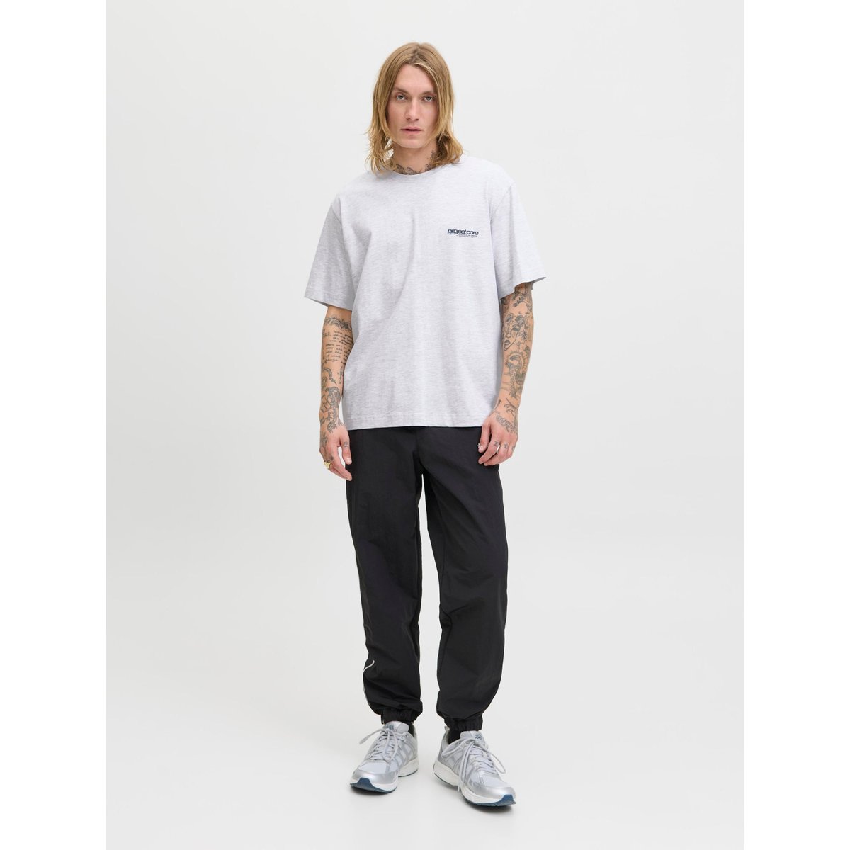 T-Shirt white melange, JACK & JONES