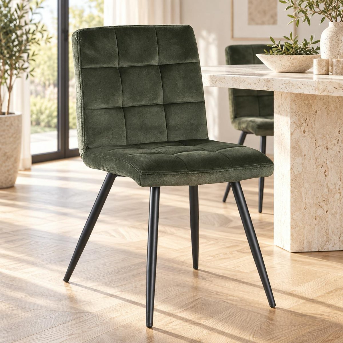 Chaise en velours capitonné (lot de 2) MALMOE kaki, PIER IMPORT
