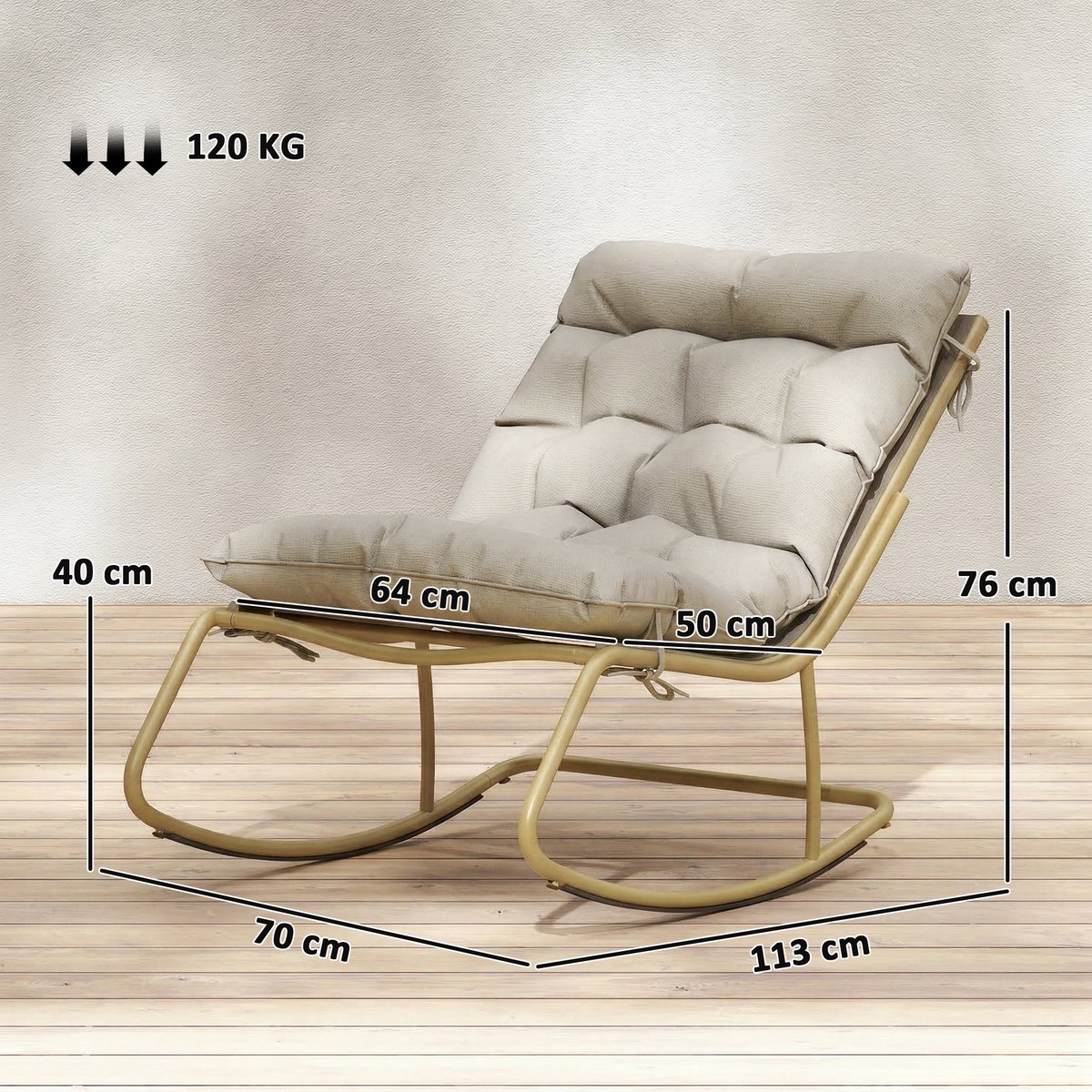 Fauteuil à bascule Acier Beige Kaki beige kaki, jaune, OUTSUNNY