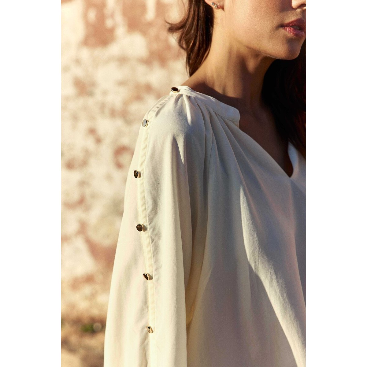 Blouse col V à manches boutonnées, BONNIE ecru, LA PETITE ETOILE