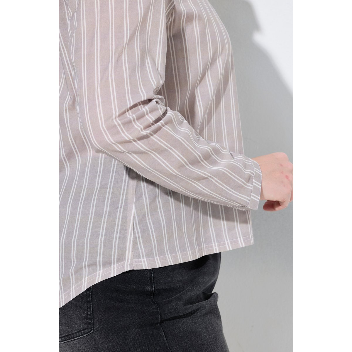 Chemisier, rayures, col de chemise beige foncé, ULLA POPKEN