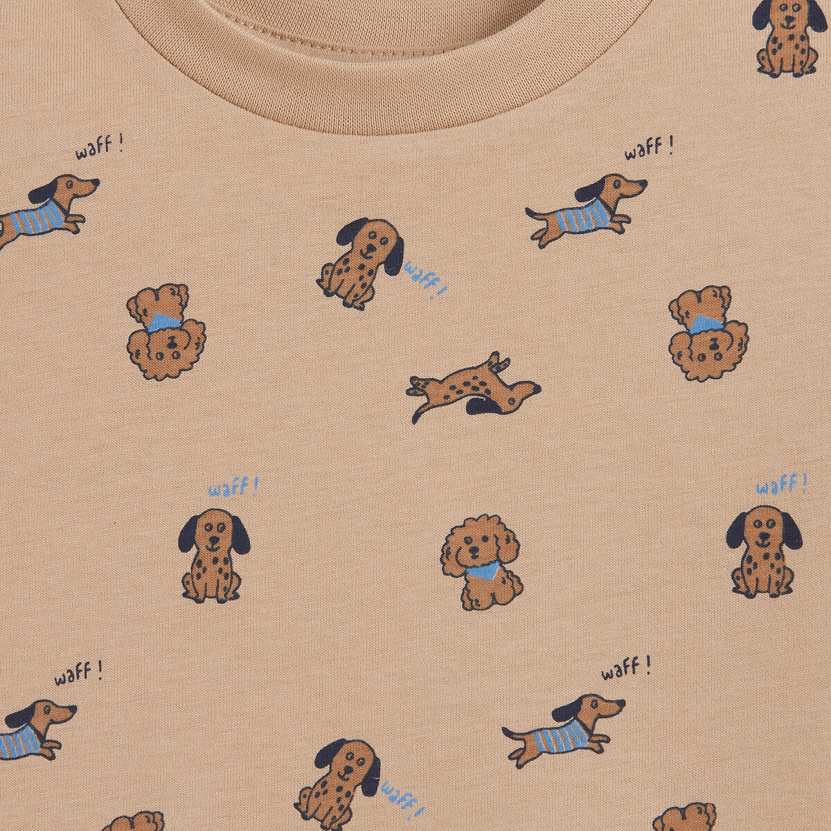 Lot de 4 T-shirts à manches longues, thème chiens bleu + imprimé écru, LA REDOUTE COLLECTIONS