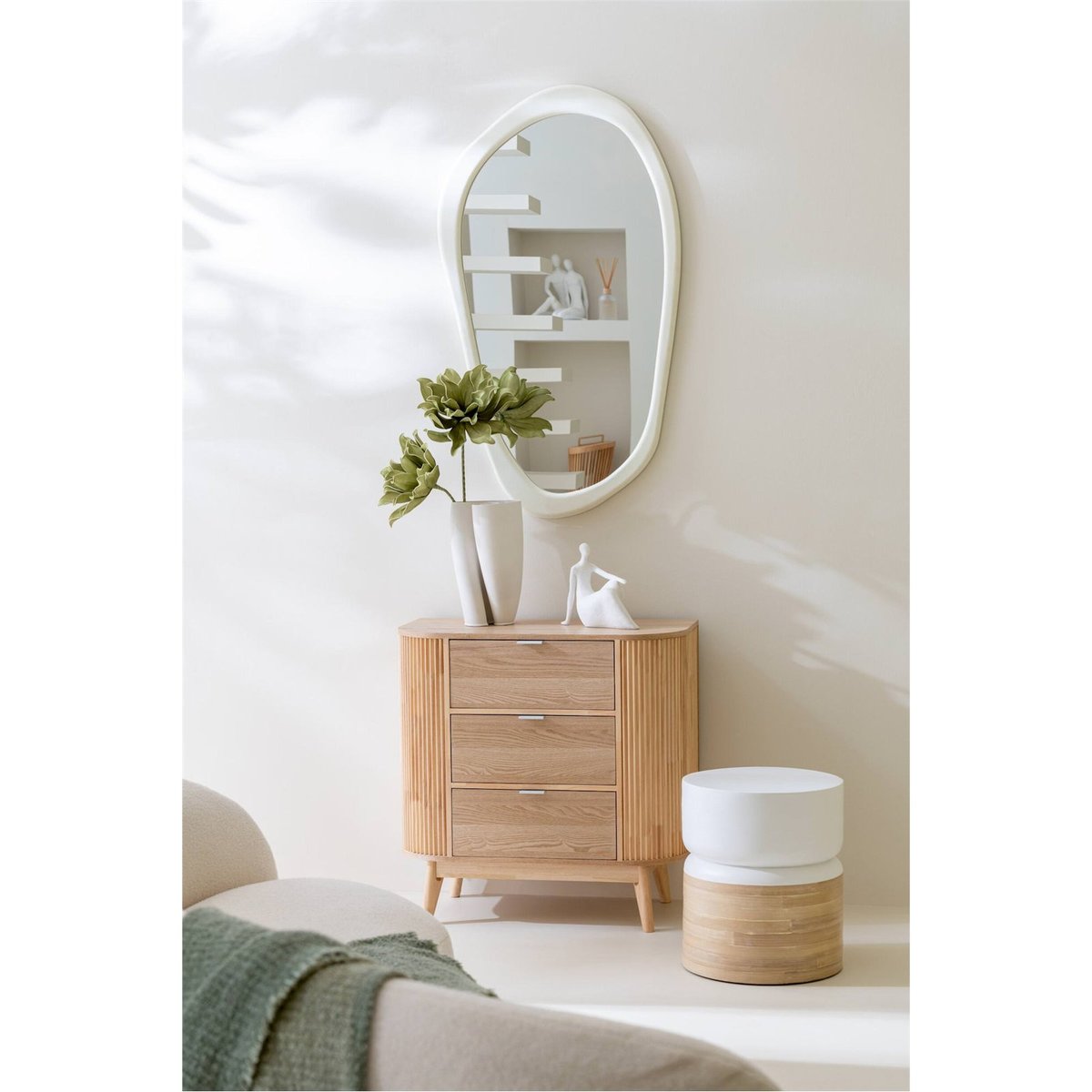 Commode arrondie en bois de pin naturel, RECOLLECTION