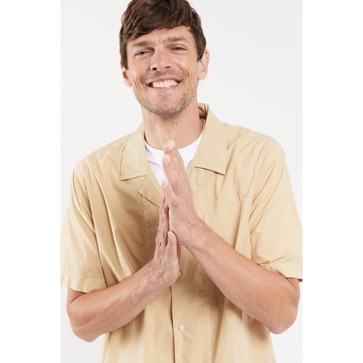 Chemise manches courtes en coton beige e23, ARMOR-LUX