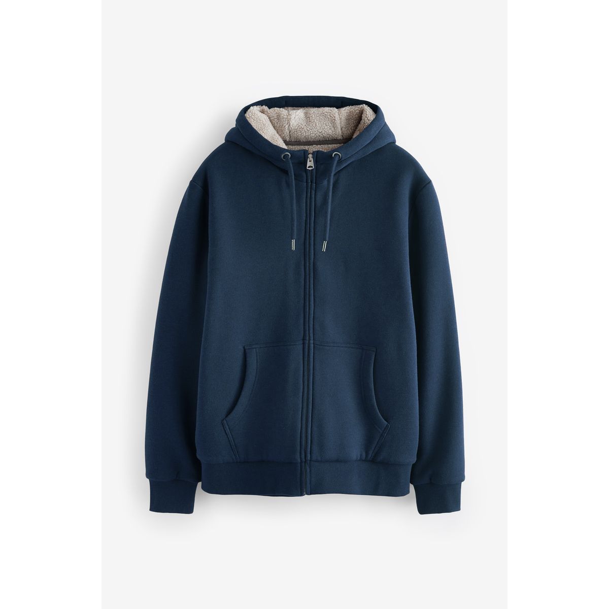 Sweat à capuche zippé doublée de peau lainée bleu marine, NEXT