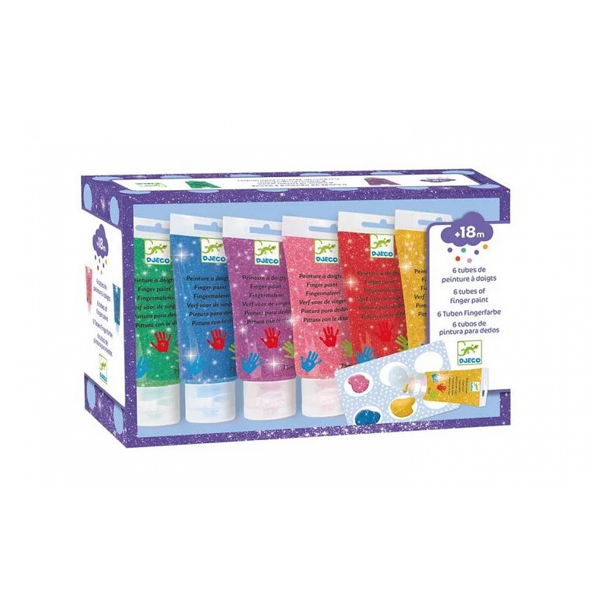Tubes de peinture à doigt pailletée multicolore, DJECO