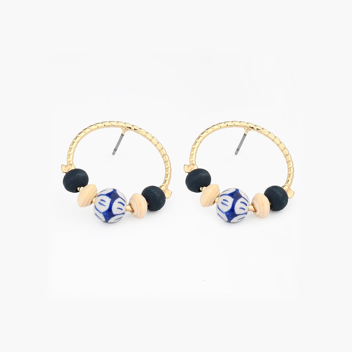 Boucles d'oreilles rondes perles céramique bleu bleu, BALABOOSTE
