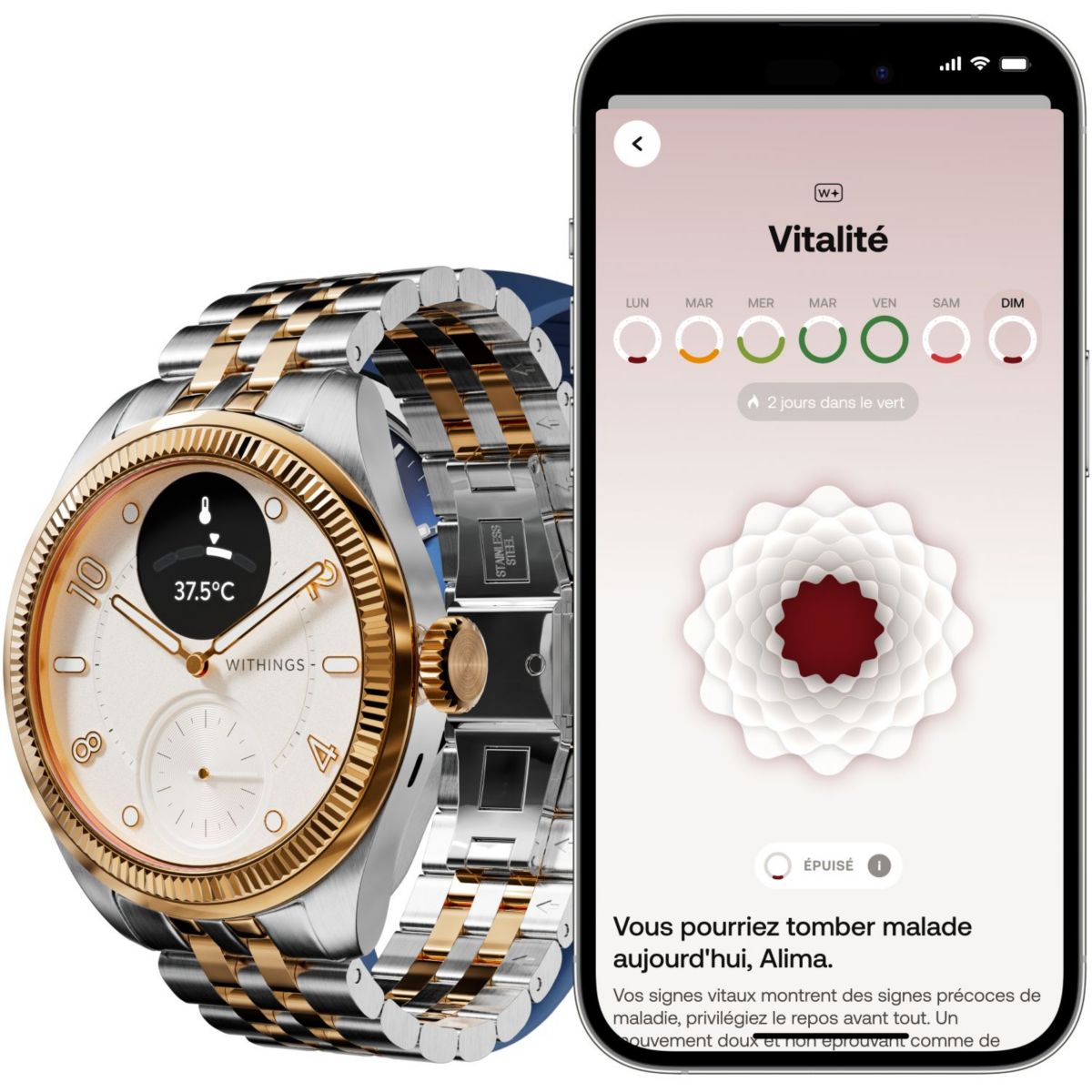 Montre santé Scanwatch Nova Brilliant 39mm Gold couleur unique, WITHINGS