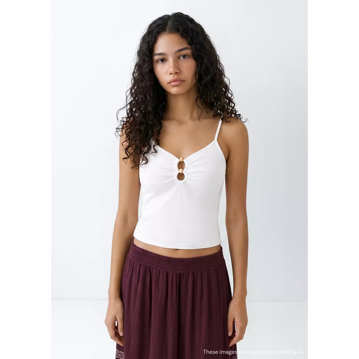Haut en coton à bretelles avec découpe blanc cassé, MANGO TEEN