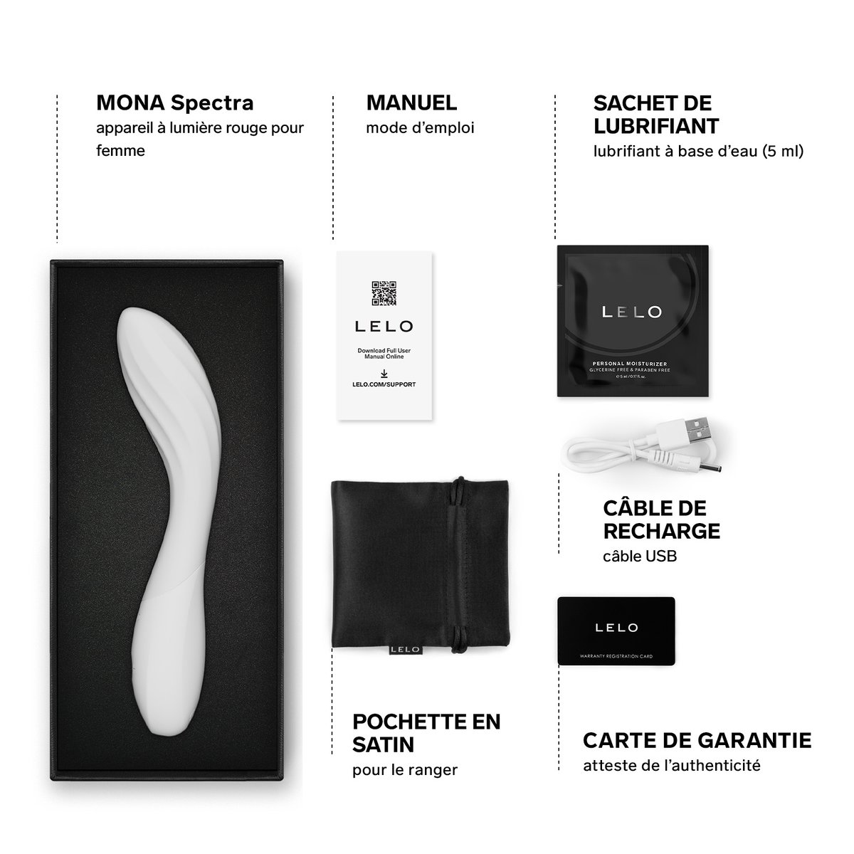 LELO MONA Spectra – Vibromasseur Point G à Lumière Rouge, Étanche et Connecté white, LELO