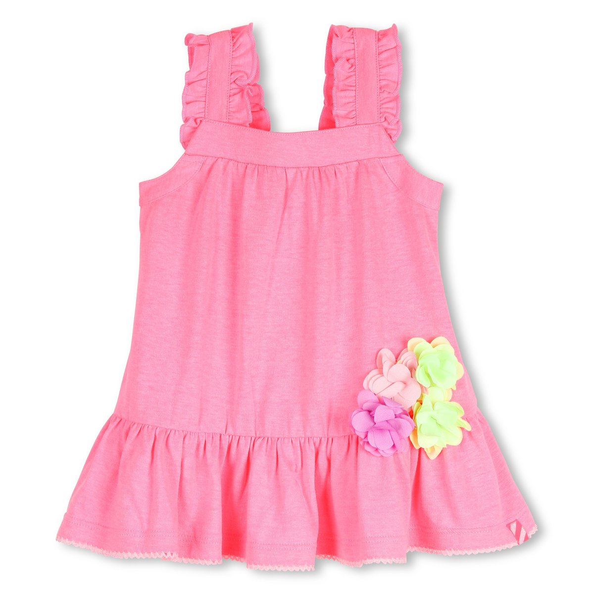 Robe à bretelles volantées rose fluo, BILLIEBLUSH