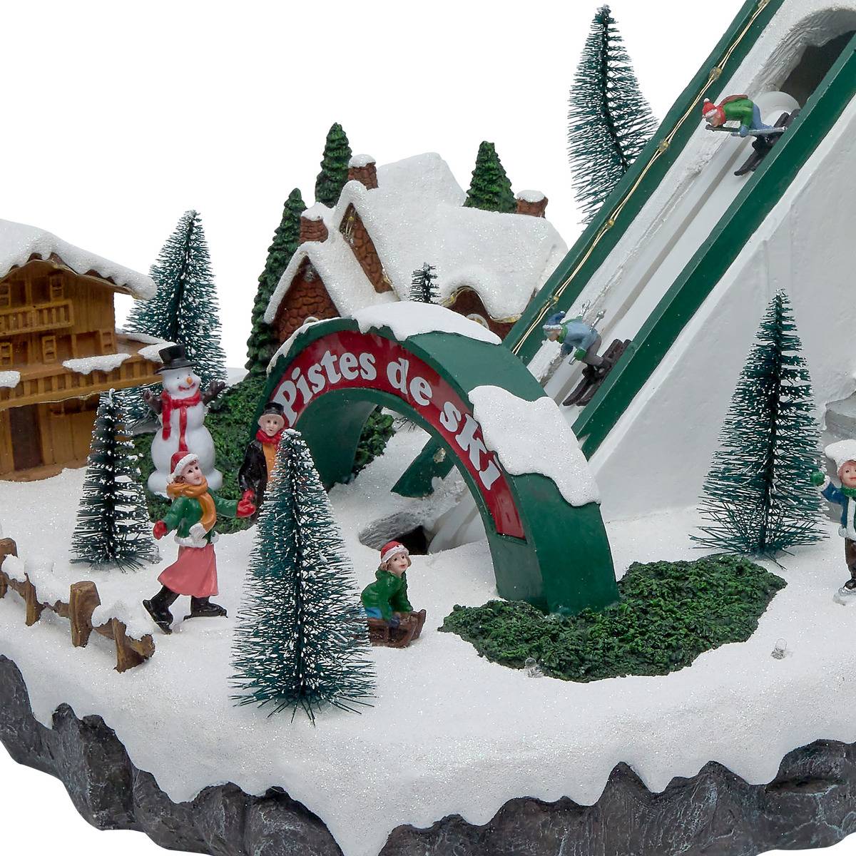Village de Noël lumineux piste de ski animé et musical 49 LED sur secteur multicolore, FEERIC LIGHTS & CHRISTMAS