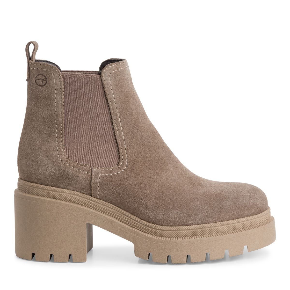 Boots chunky en cuir marron taupe suède, TAMARIS