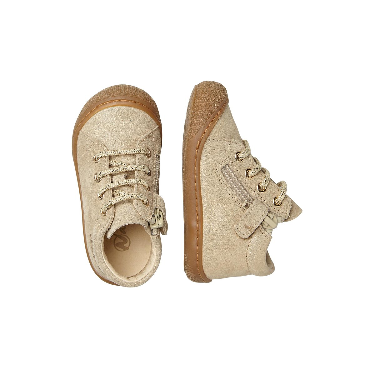 Chaussures premiers pas en cuir avec zip COCOON ZIP platine, NATURINO