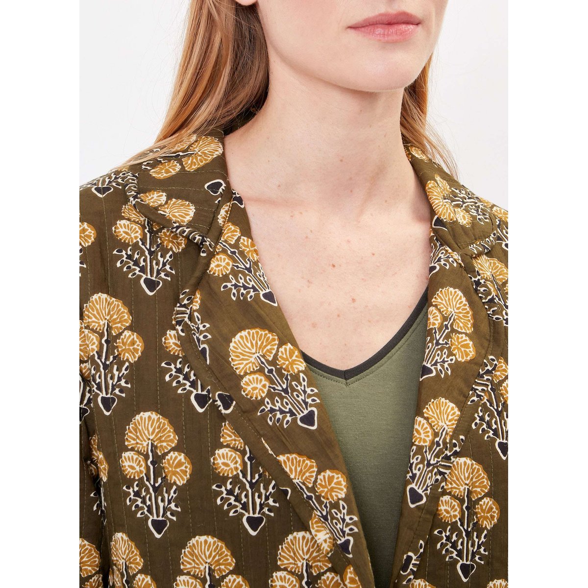 Veste Tailleur Matelassée imprimée en coton KAJA vert kaki nista, LA FIANCÉE