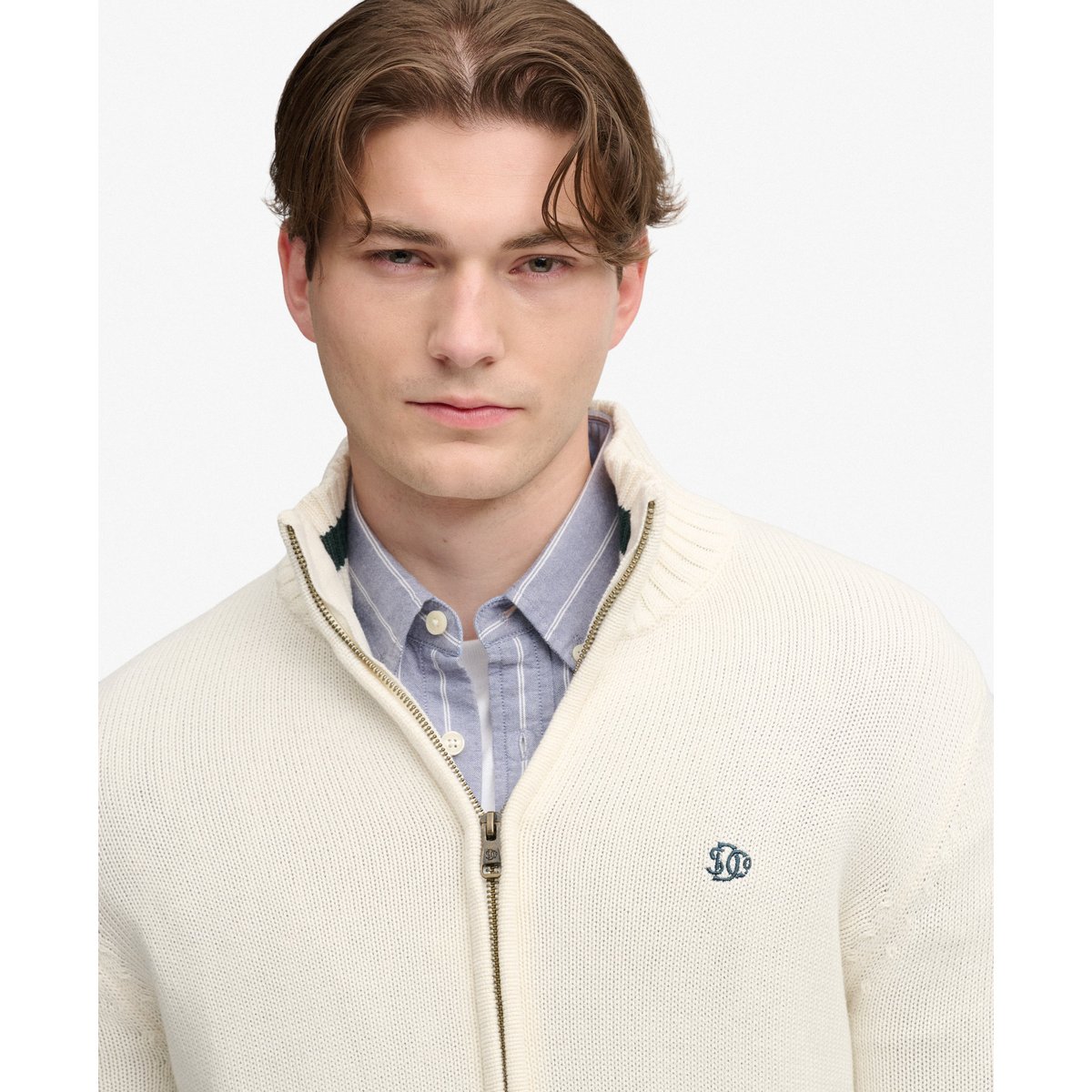 Pull en maille à fermeture éclair crème, SUPERDRY