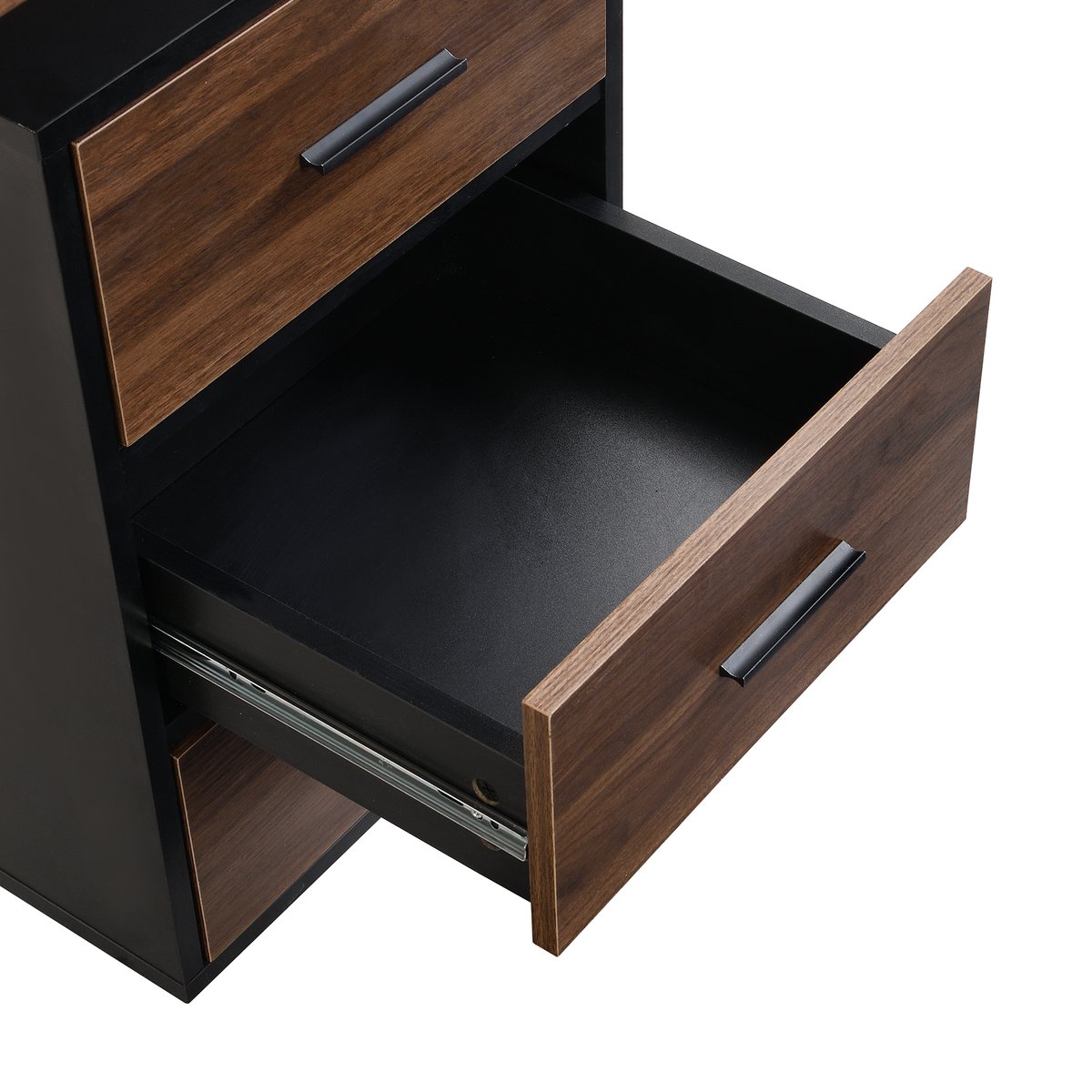 Bureau style industriel avec 3 tiroirs et 1 étagère intégrée, JO noyer, MEUBLES COSY