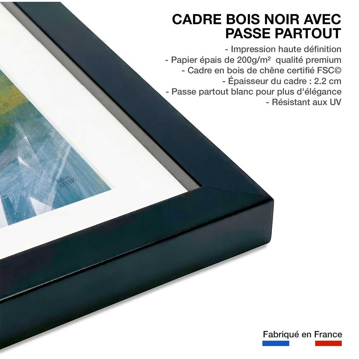 Poster brush color affiche + cadre en bois - noir, HEXOA
