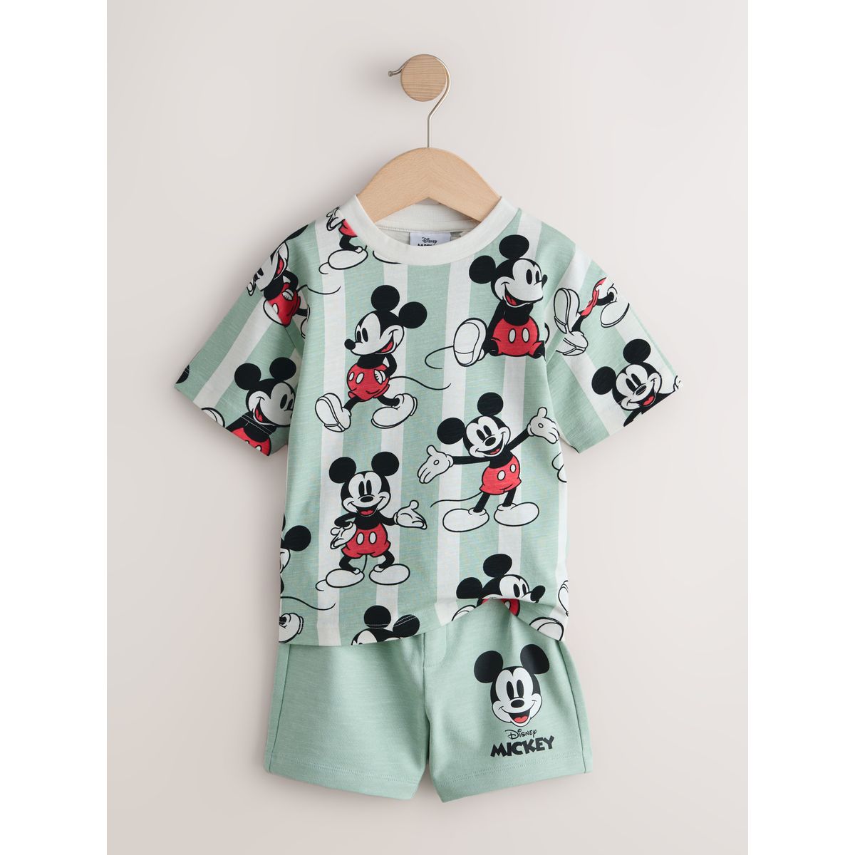 Ensemble short et t-shirt mickey mouse vert sauge, NEXT