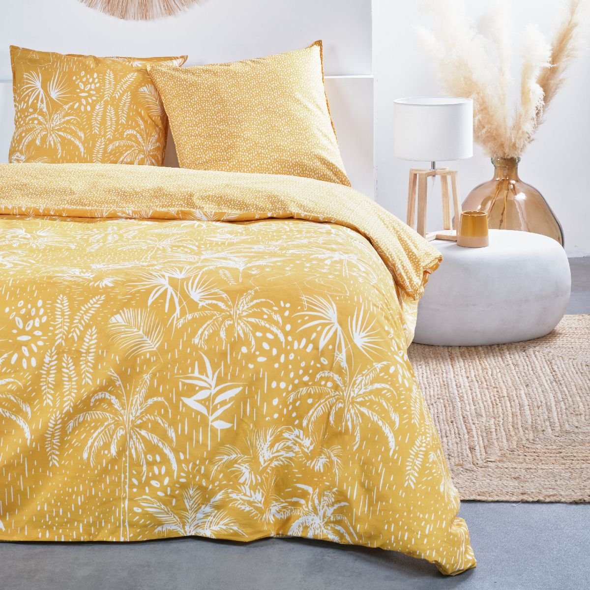 Parure de lit imprimé Floral coton SUNSHINE NOA jaune, TODAY