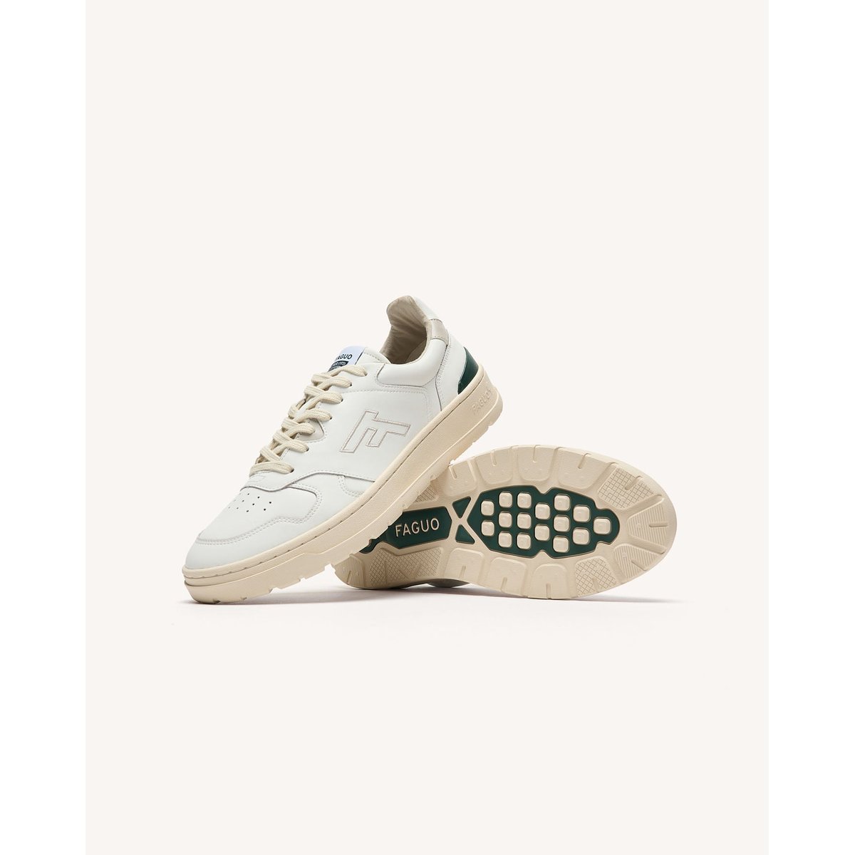 Baskets basses en cuir blanc et vert, FAGUO