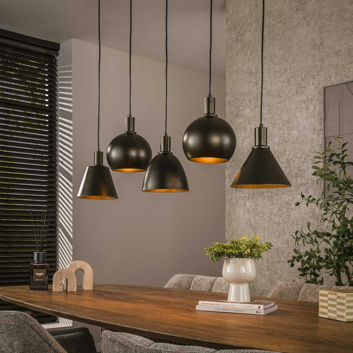 Suspension 5 abat-jour métal moderne TRIBECA brun, PIER IMPORT