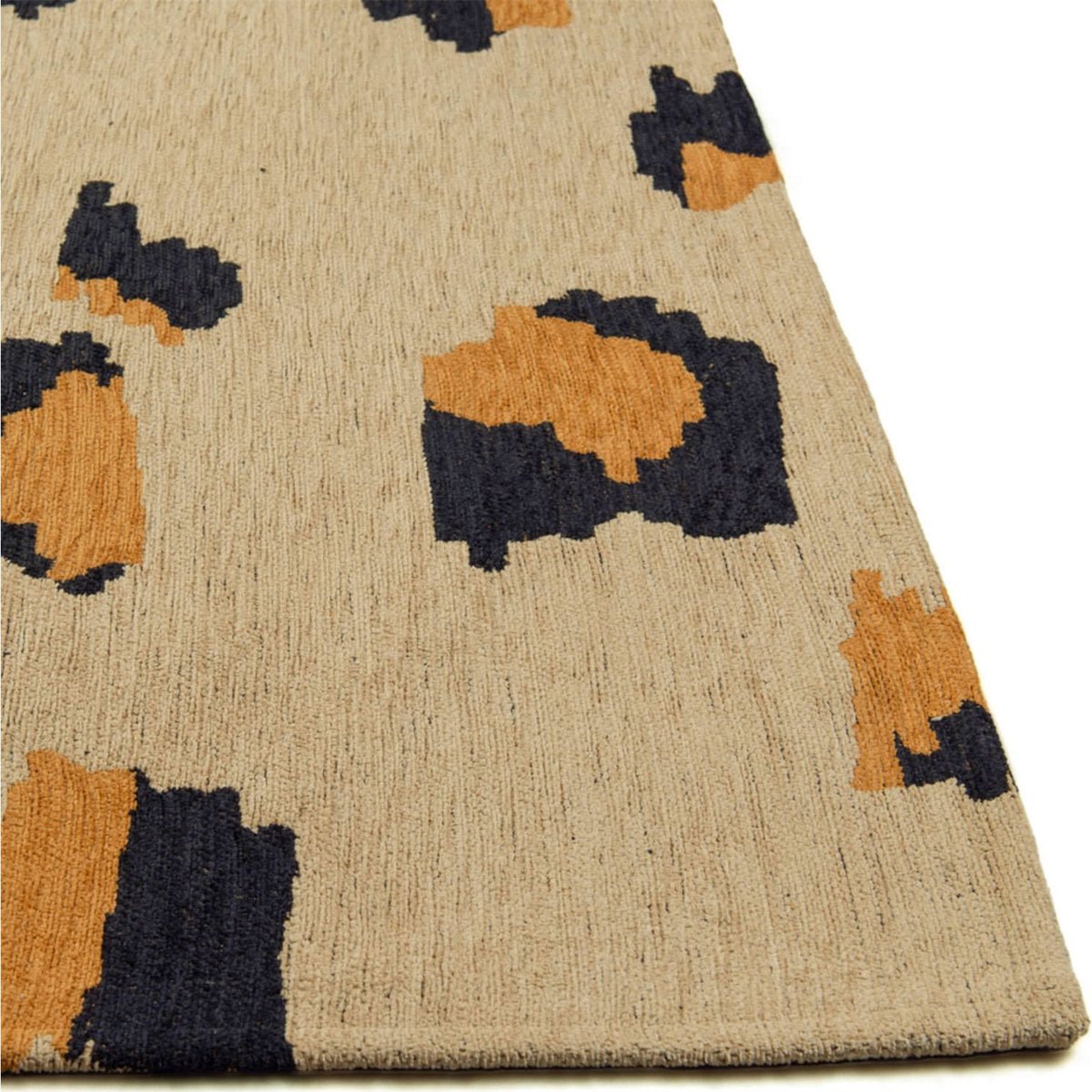 Tapis intérieur extérieur jacquard, LEO beige sable motif léopard noir ocre, RECOLLECTION