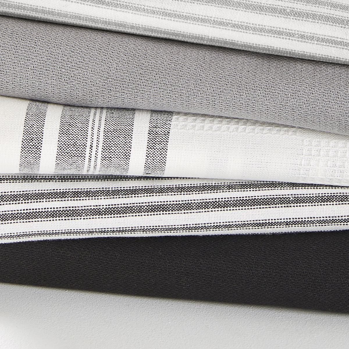 Lot de 3 torchons imprimé Rayures ESSENTIAL gris anthracite, TODAY