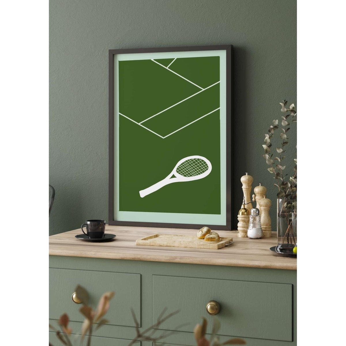 Affiche Tennis Design : Raquette et Terrain blanc, L'AFFICHERIE