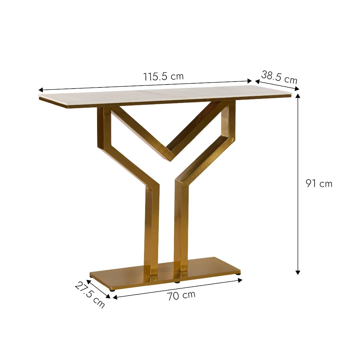 Console en métal doré et en céramique AYLA blanc, MADE IN MEUBLES