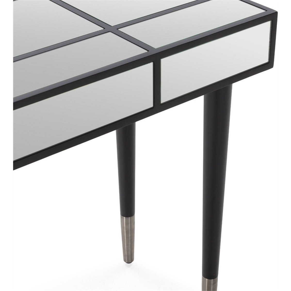 Console miroir glamour aux pieds effilés noir et miroir fumé, RECOLLECTION