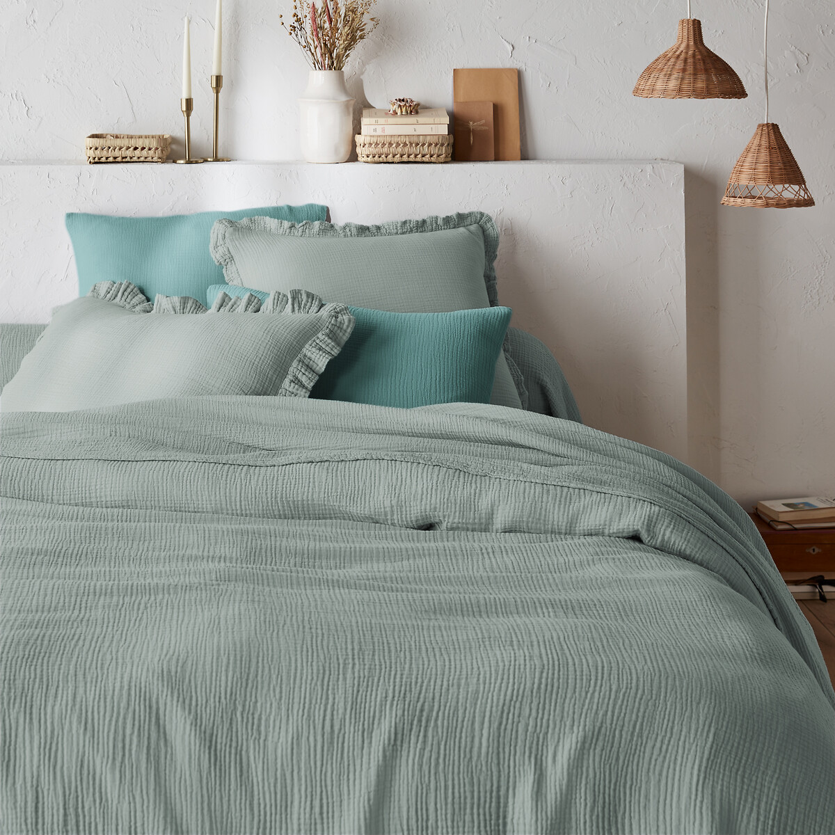 Housse de couette unie en gaze de coton, Kumla vert de gris, LA REDOUTE INTERIEURS