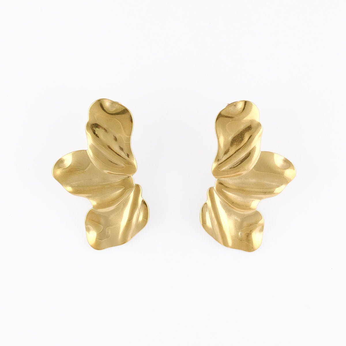 Boucles d'oreilles demi-feuilles acier inoxydable doré, BALABOOSTE