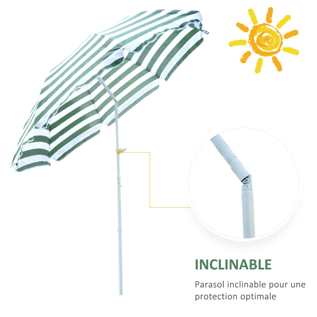 Parasol de plage Tissu de polyester vert et vert, OUTSUNNY