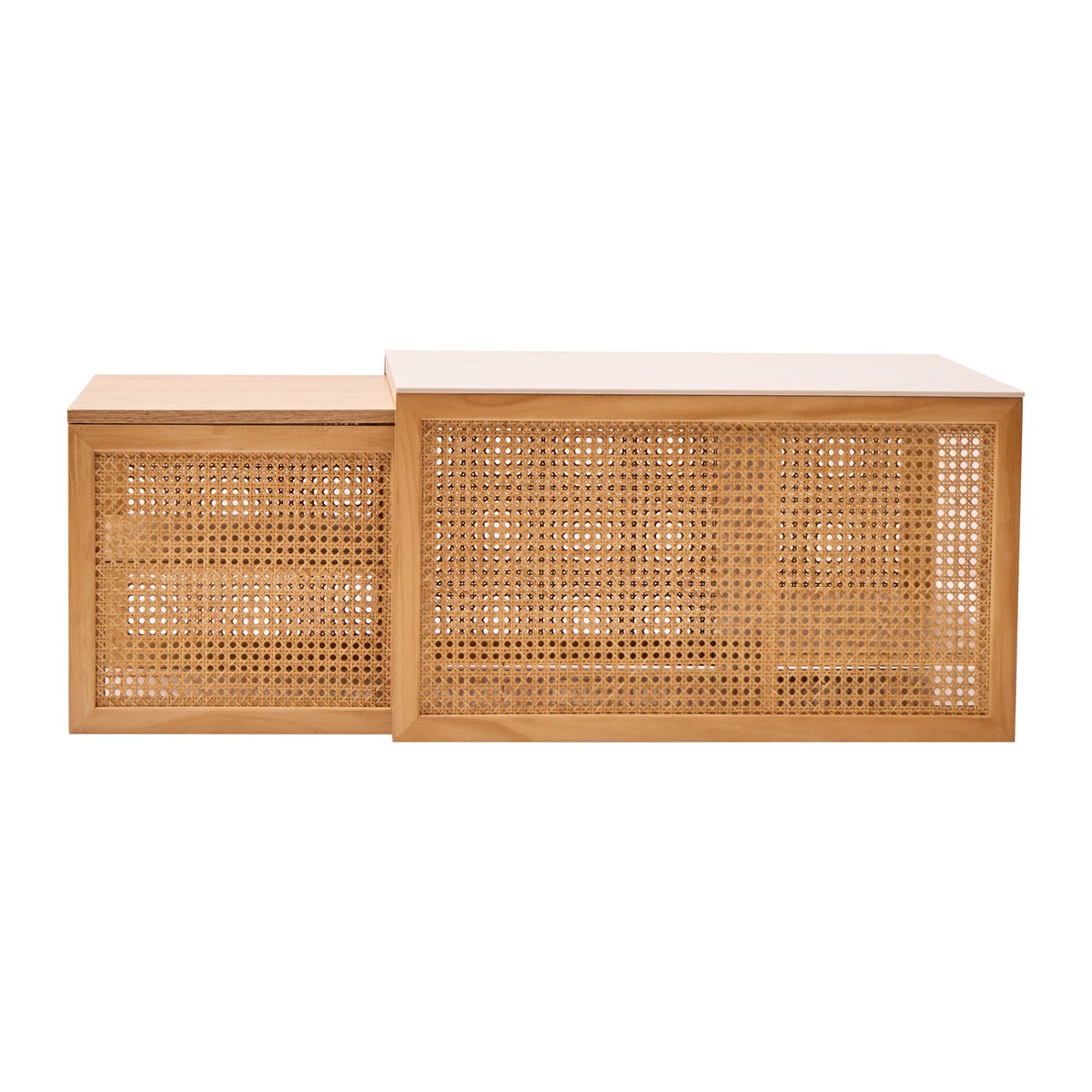 Lot de 2 tables basses gigognes, rotin, TROMSO coloris naturel, NORDLYS