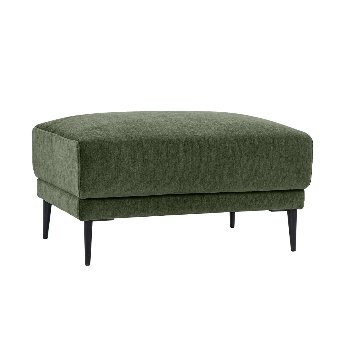 Pouf repose pieds en tissu effet velours vert kaki et métal noir JERRY kaki, MILIBOO