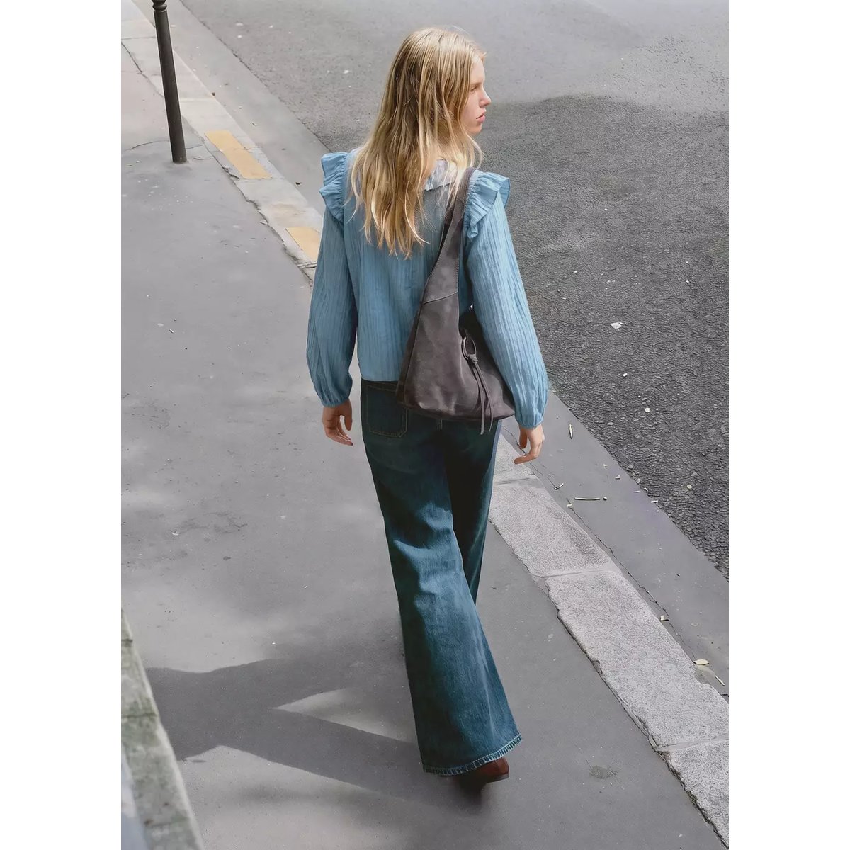 Blouse plissée volants bleu ciel, MANGO TEEN