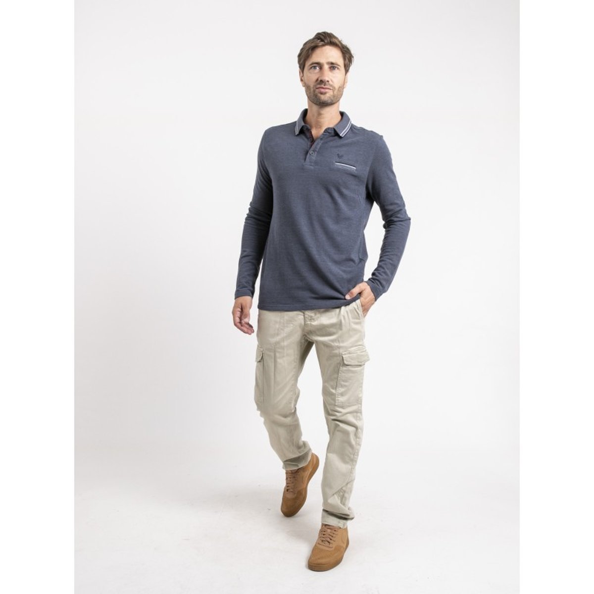 Polo Manches Longues Pur Coton Pylone bleu marine, RITCHIE