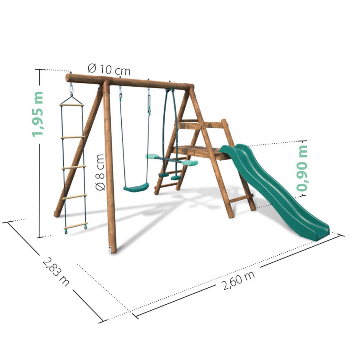 Portique en bois rond 3 agrès et toboggan MURIER marron, SOULET