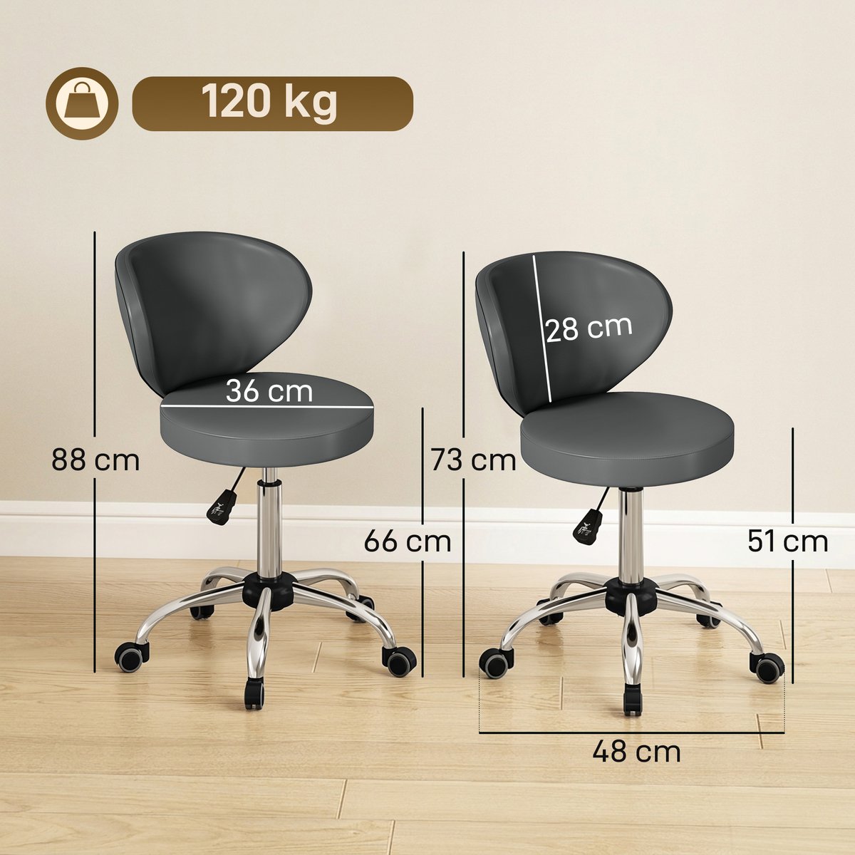 Tabouret de salon PU Gris gris, argent, HOMCOM